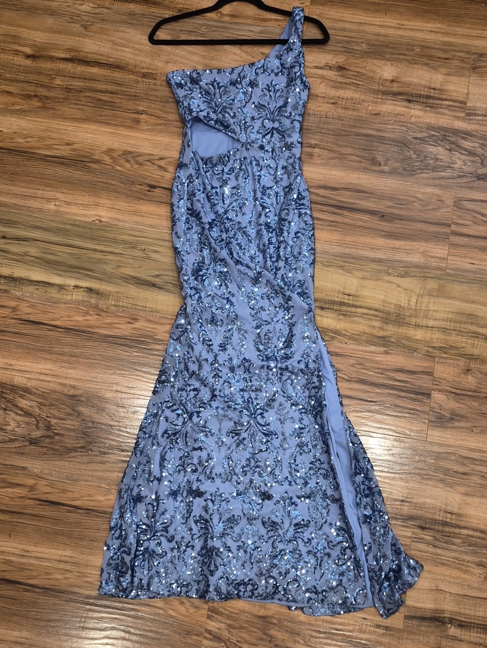 STUNNING One Shouder Maxi Purple Mermaid Sequin Sparkly Evening Dress Gown - Picture 4 of 4
